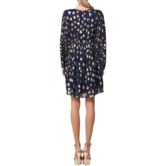 Ciebon Sallie Metallic Star Print Sz L Long Sleeve Minidress in Navy & Gold - Picture 4 of 10